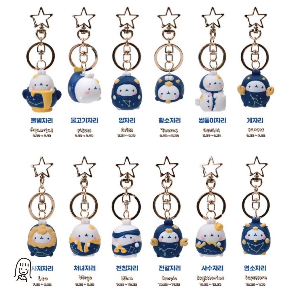 【Promotion】 Molang Rabbit - Star Sign Series Key Ring Key Chain Toy Figure